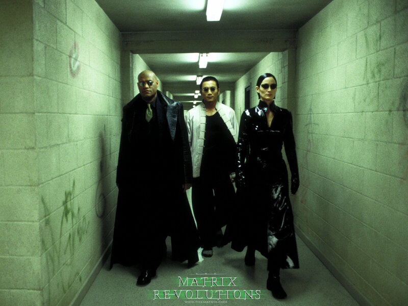 Three People in a Hallway — Green