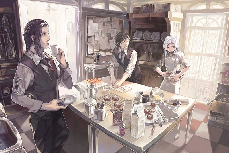 Three People in a Kitchen — White