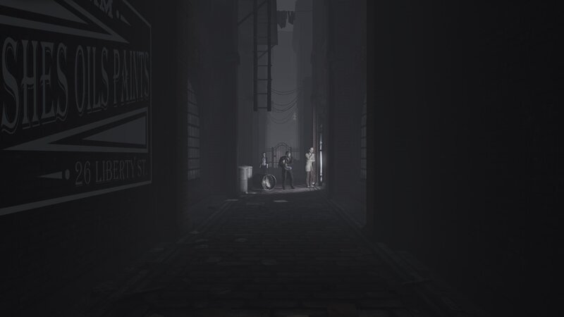 Three People in Alley — Black