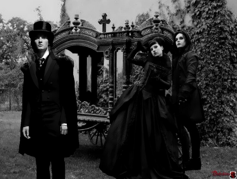 Three People in Black Attire
