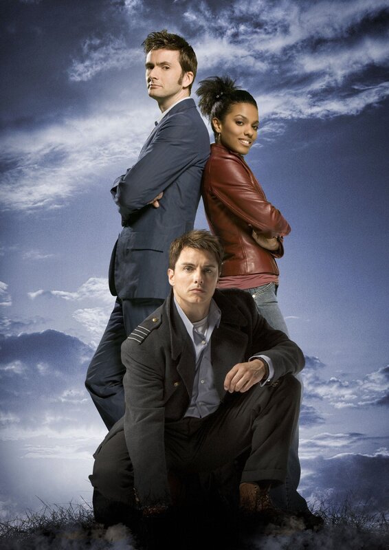Three People in Dramatic Pose — Blue