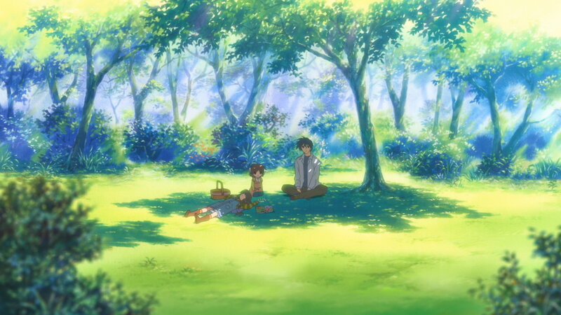 Three People in Forest — Green, Serene