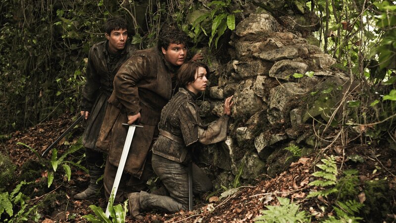 Three People in Forest — Green, Tense