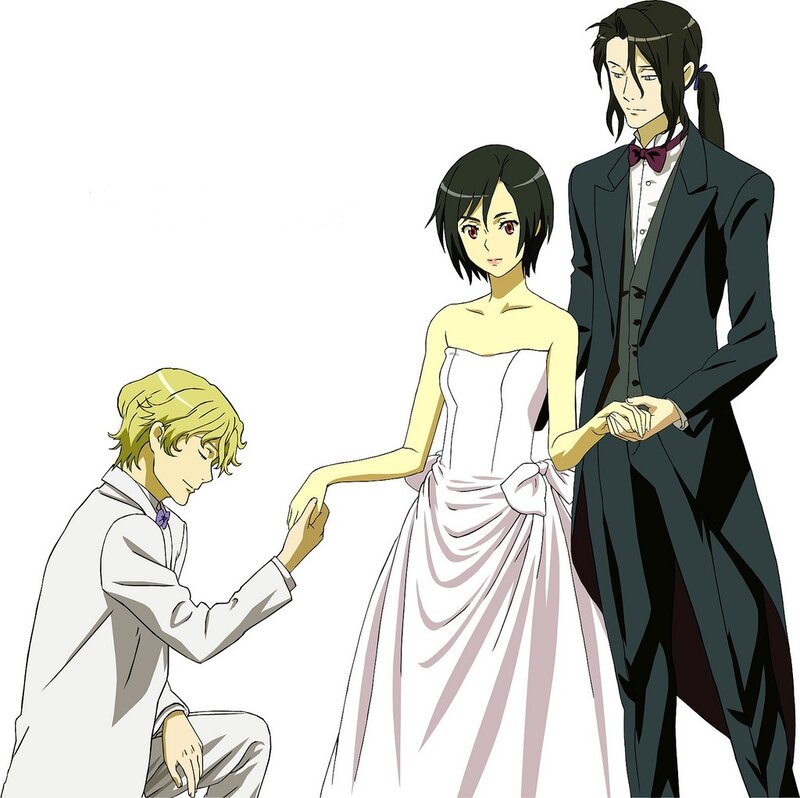Three People in Formal Wear — White