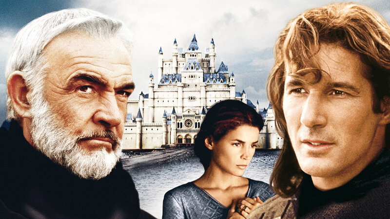 Three People in Front of Castle