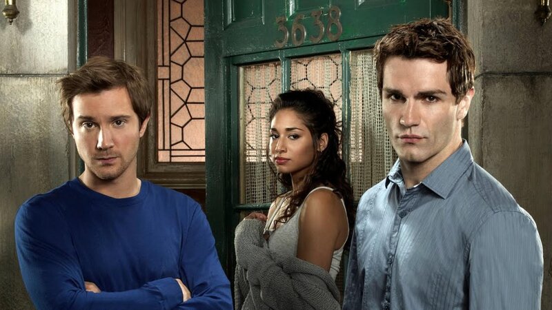 Three People in Front of Door