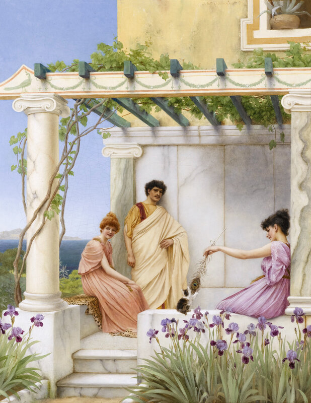 Three People in Garden — White