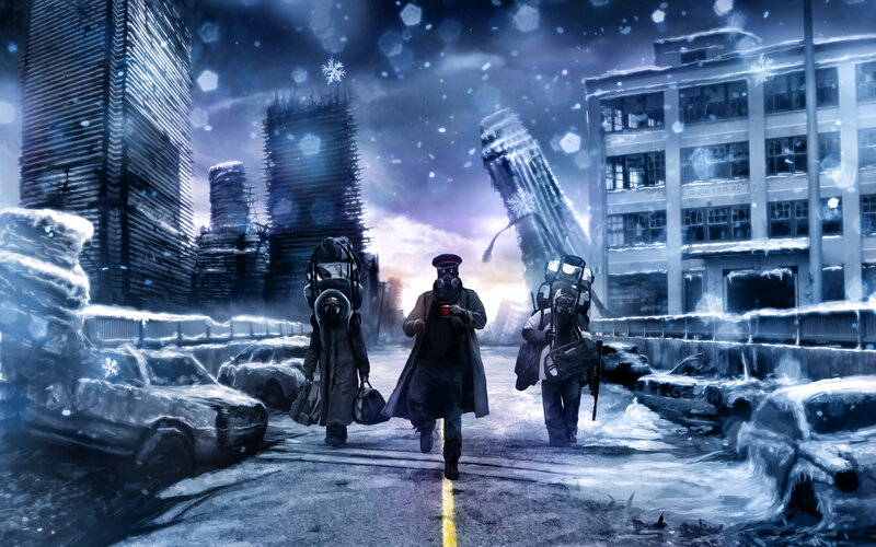 Three People in Gas Masks