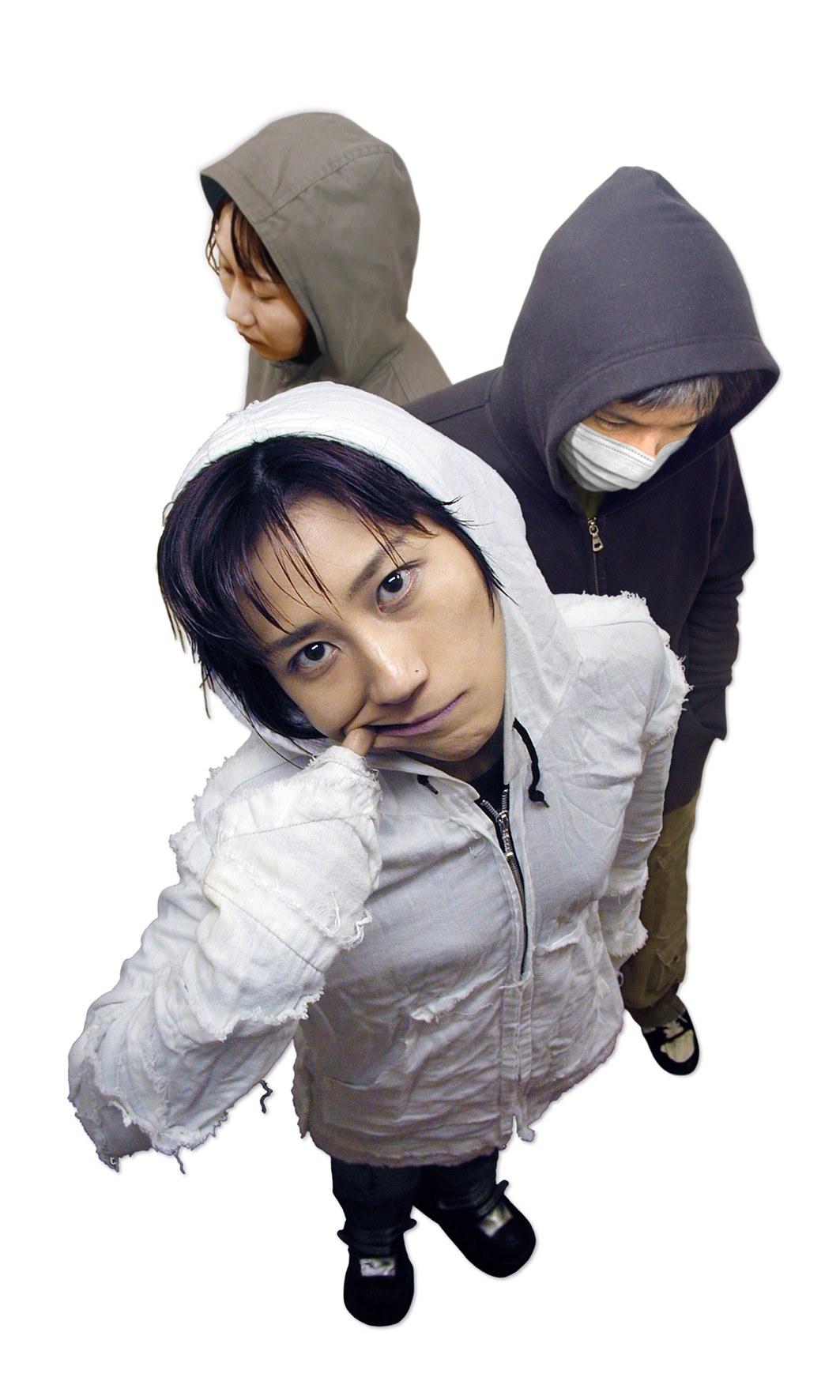 three people in hooded jackets