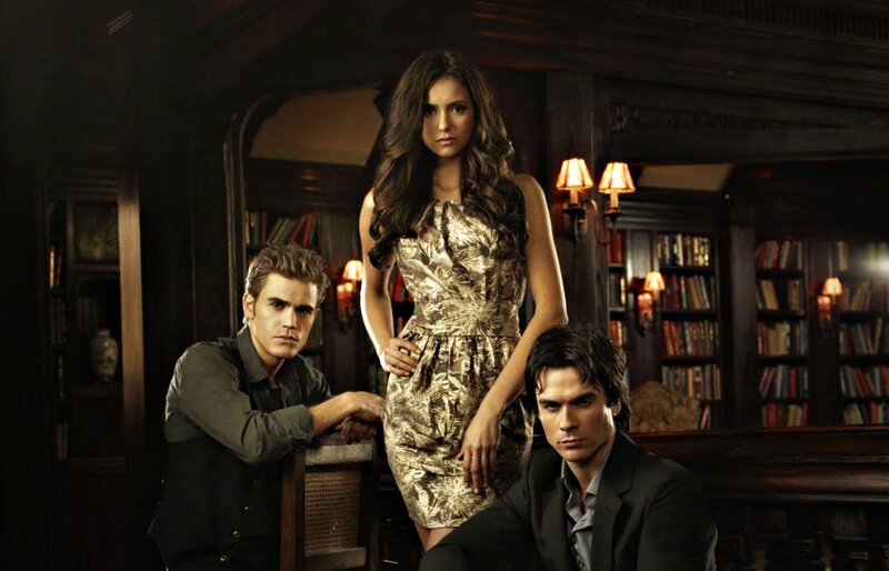 Three People in Library — Brown