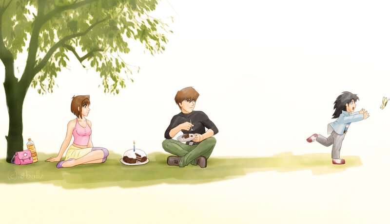 Three People in Park — Green