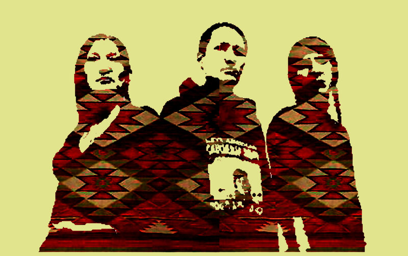 Three People in Patterned Clothing