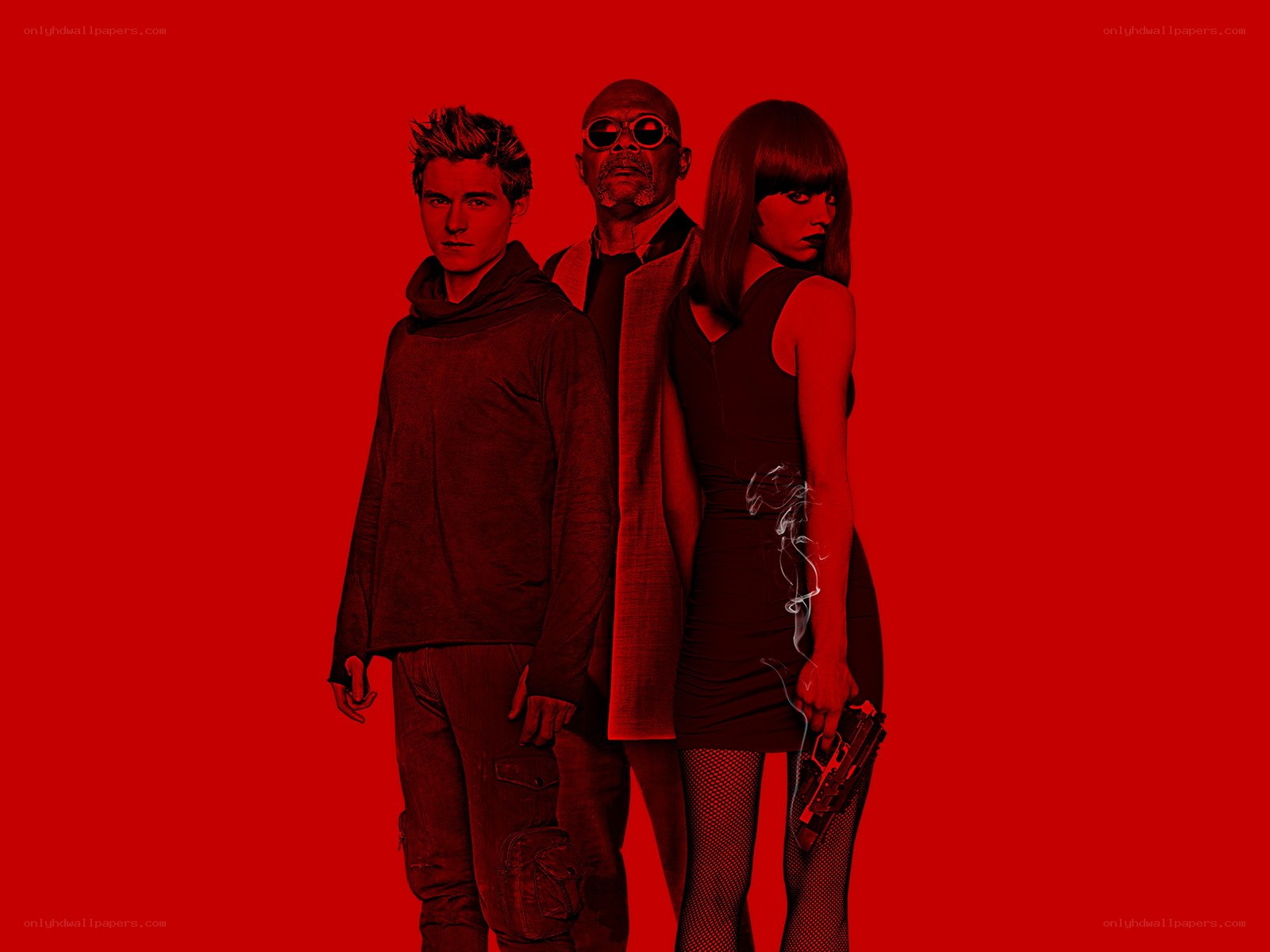 three people in red