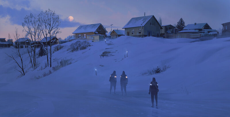 Three People in Snow — Blue, Cold