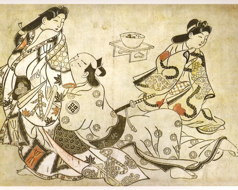 Three People in Traditional Clothing — Black