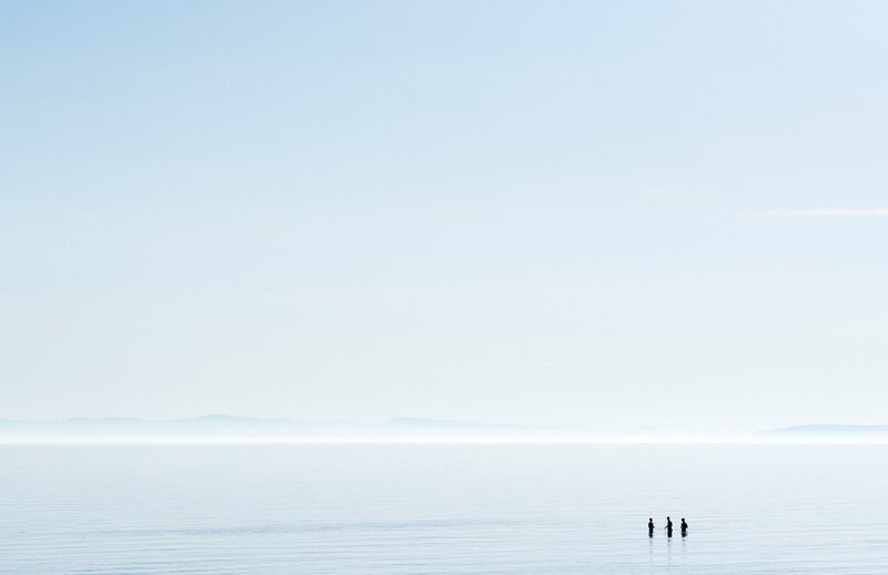 Three People in Water — Blue