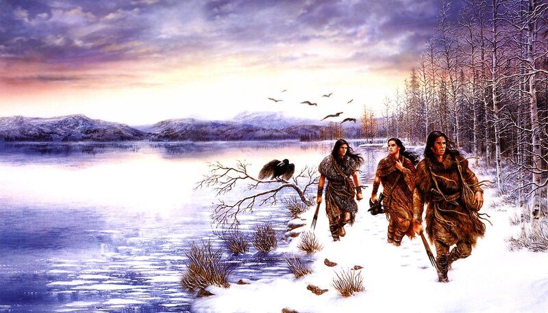 Three People in Winter — Blue