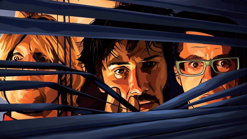 Three People Looking Through Blinds