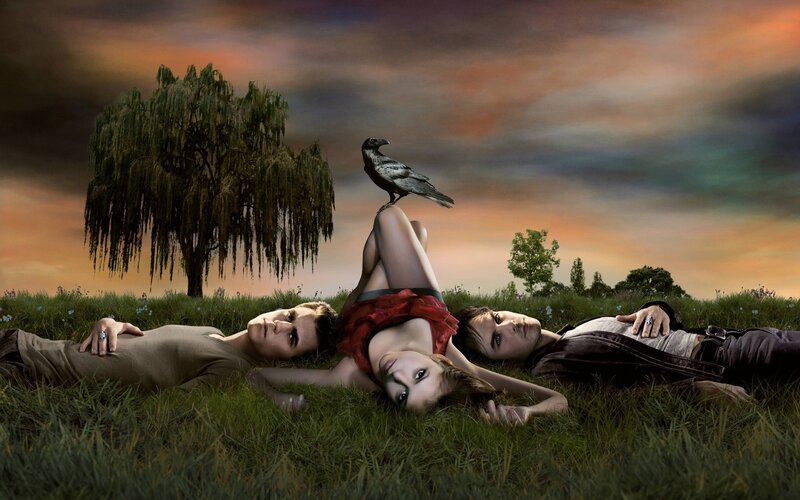 Three People Lying in Grass — Green, Dramatic, Sunset, Photograph, Crow, Willow Tree, Grass Field