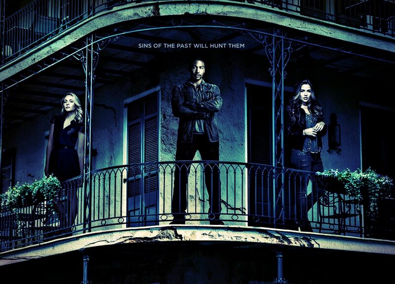 Three People on a Balcony — Blue