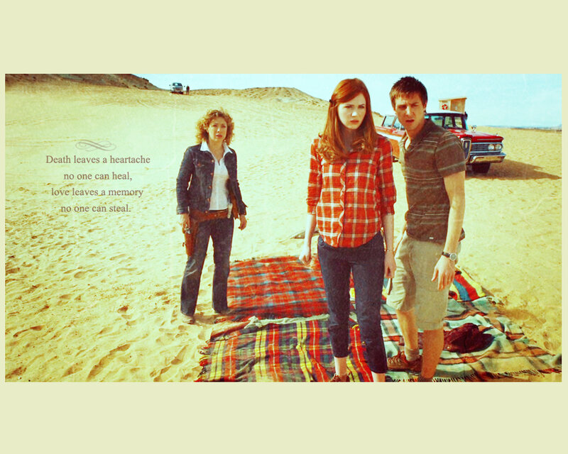 Three people on a beach