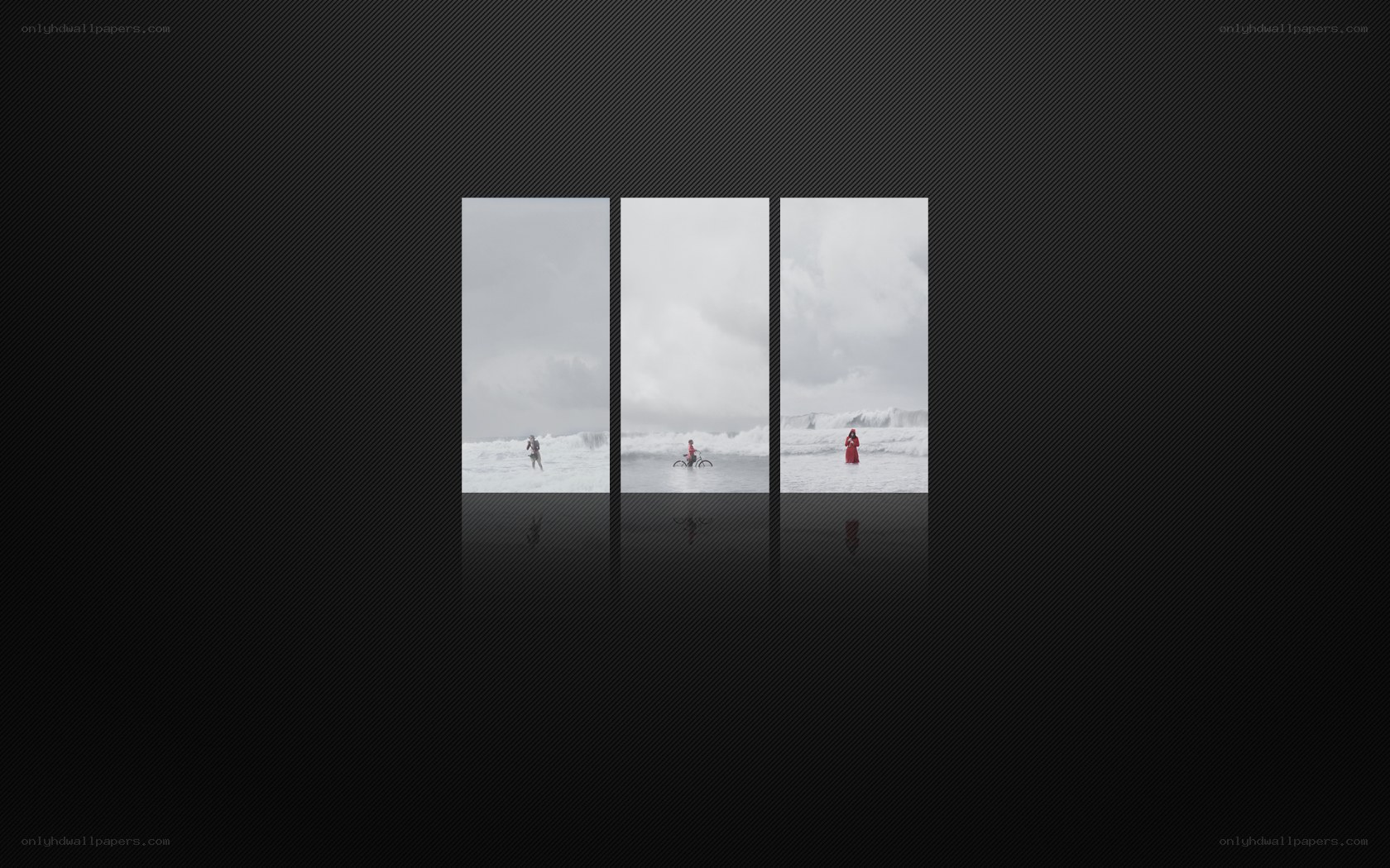 Three people on a beach