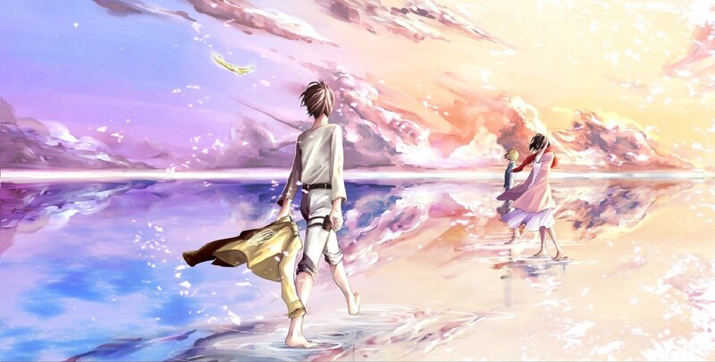 Three People on a Beach — Purple