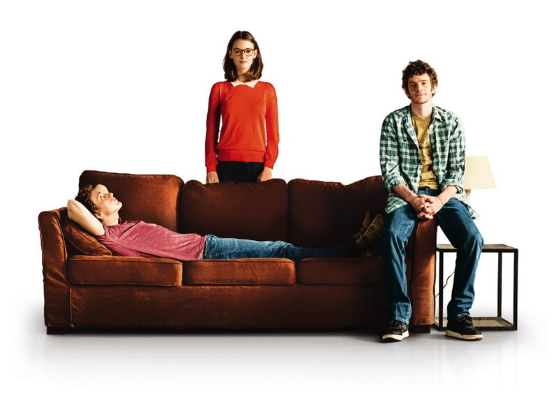 Three People on a Couch — Brown, Neutral