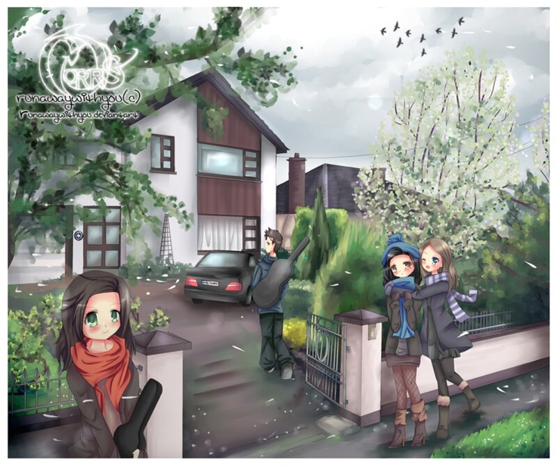 Three People on a Street — Green