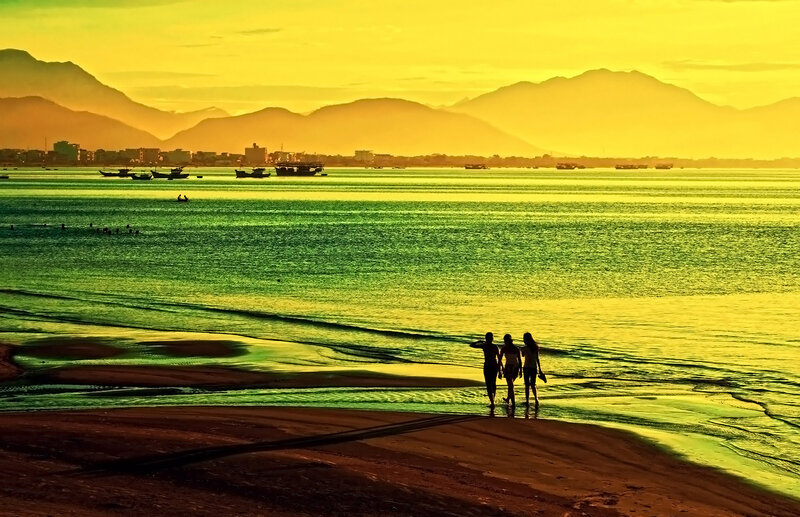 Three People on Beach — Yellow