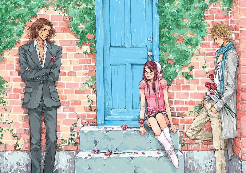 Three People on Steps