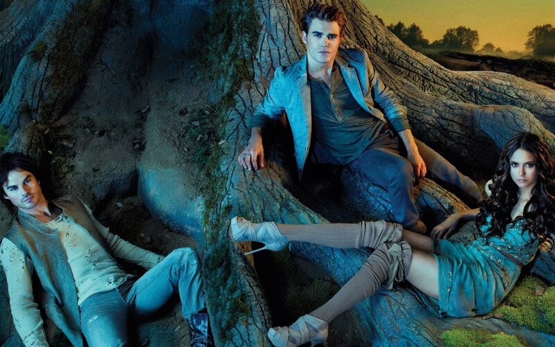 Three People on Tree Roots — Blue, Dramatic