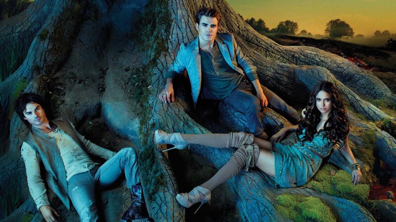 Three People on Tree Roots — Blue