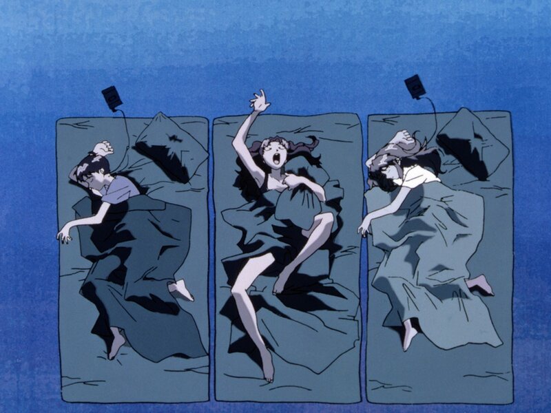 Three people sleeping in beds