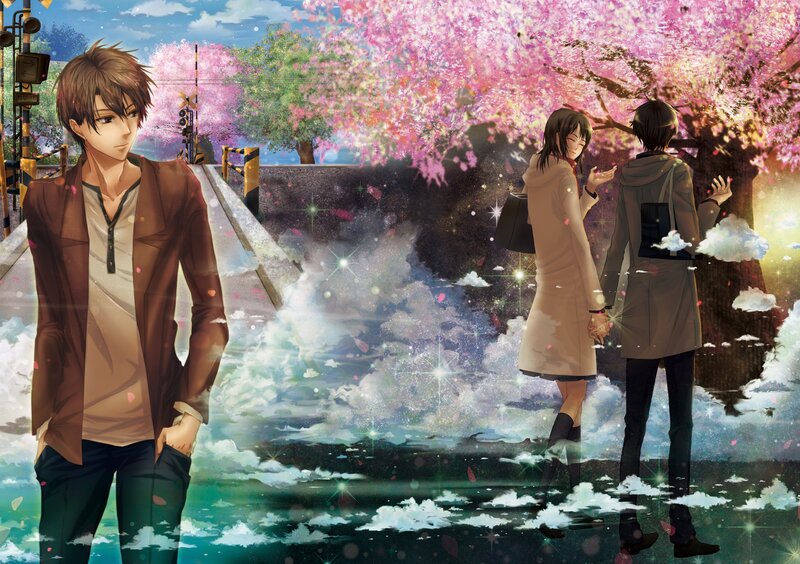 Three People under Cherry Blossoms — Pink, Serene, Spring