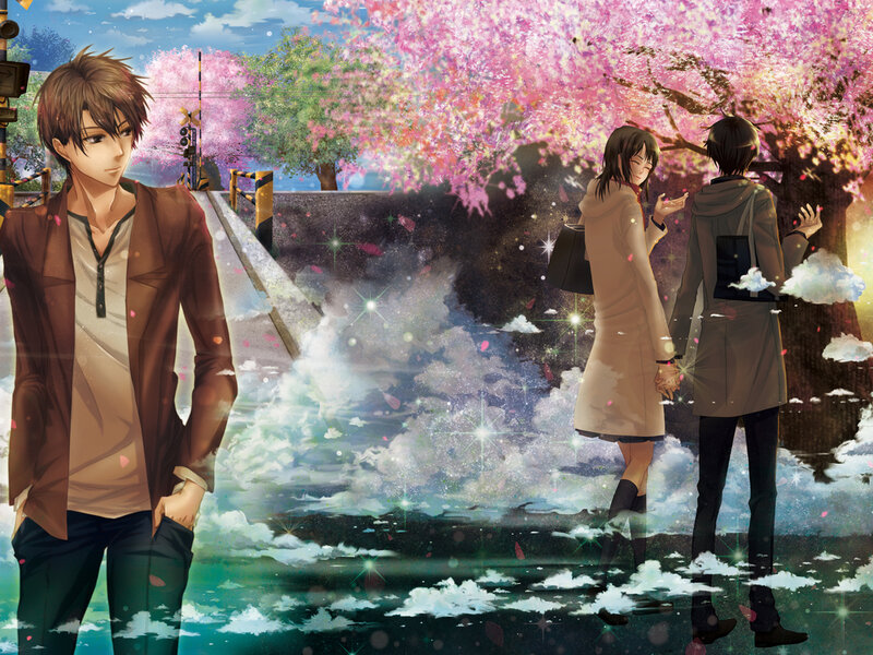 Three People under Cherry Blossoms
