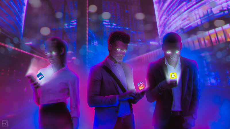Three People Using Smartphones
