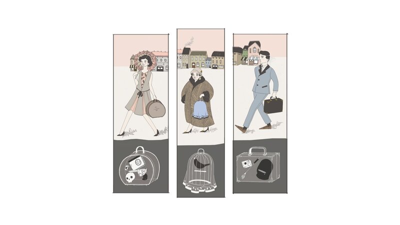 Three People Walking — Gray
