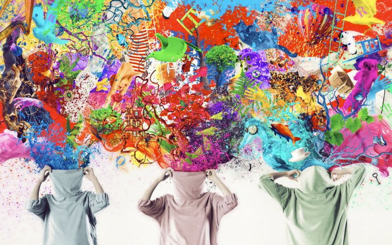 Three People with Colorful Heads