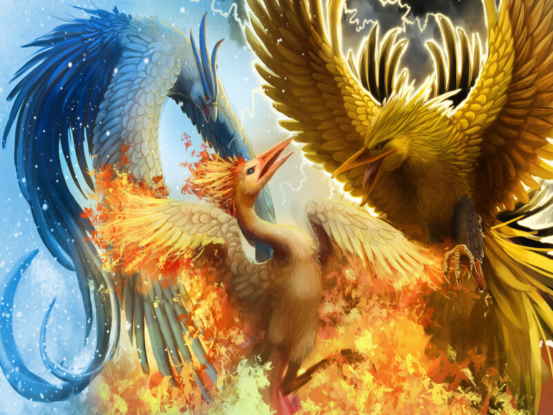 Three Phoenix Birds — Blue, Dramatic