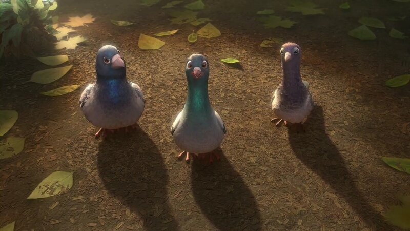 three pigeons in sunlight