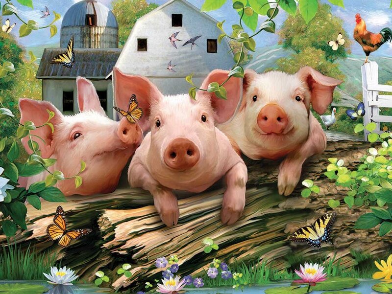 Three Piglets on Log