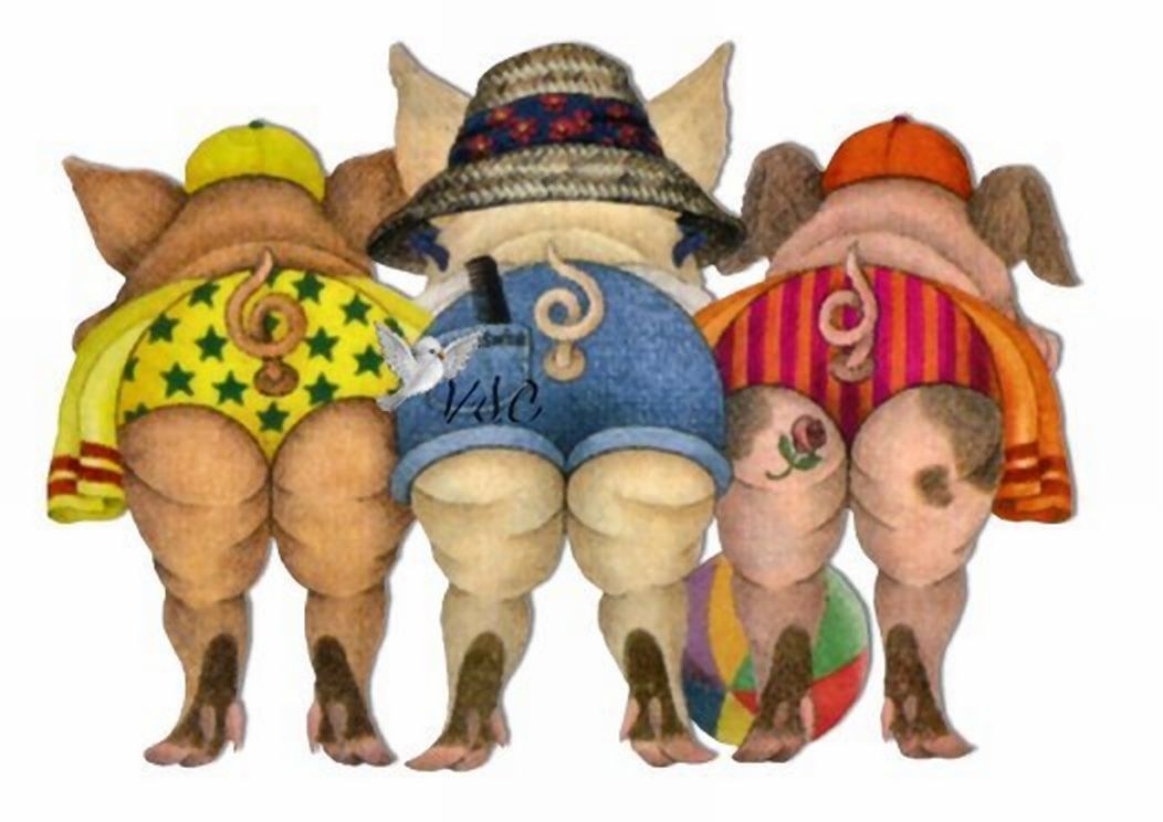 three pigs in swimwear