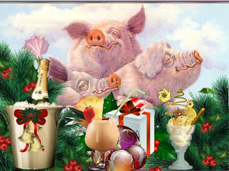 Three Pigs with Holiday Items