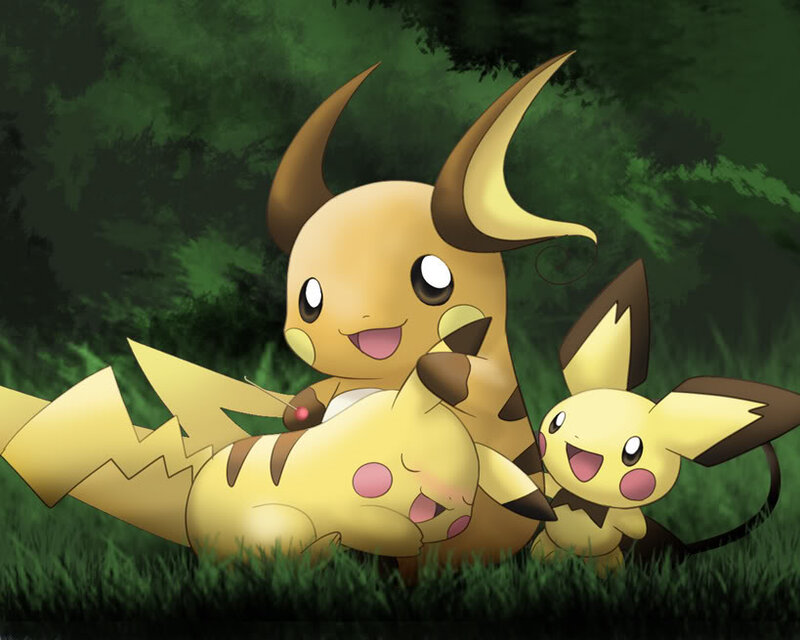 Three Pikachu in Grass