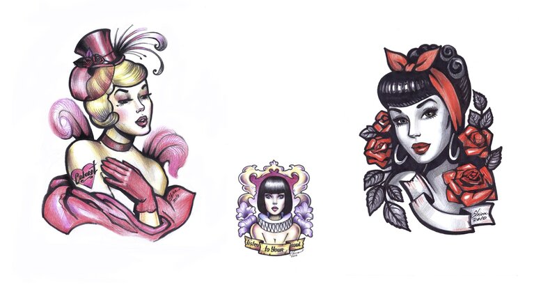 Three Pin-up Women Illustrations