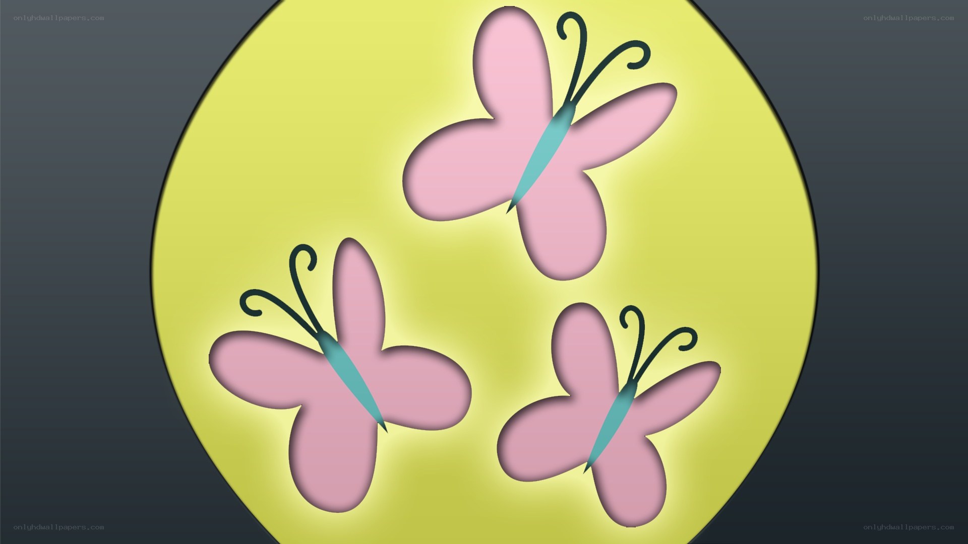 Three pink butterflies on yellow