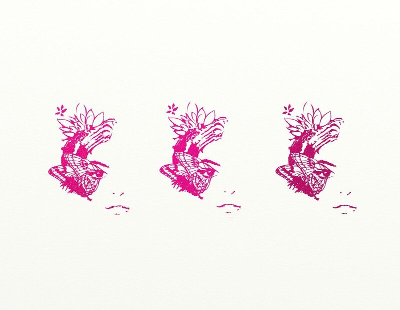 three pink butterfly stamps