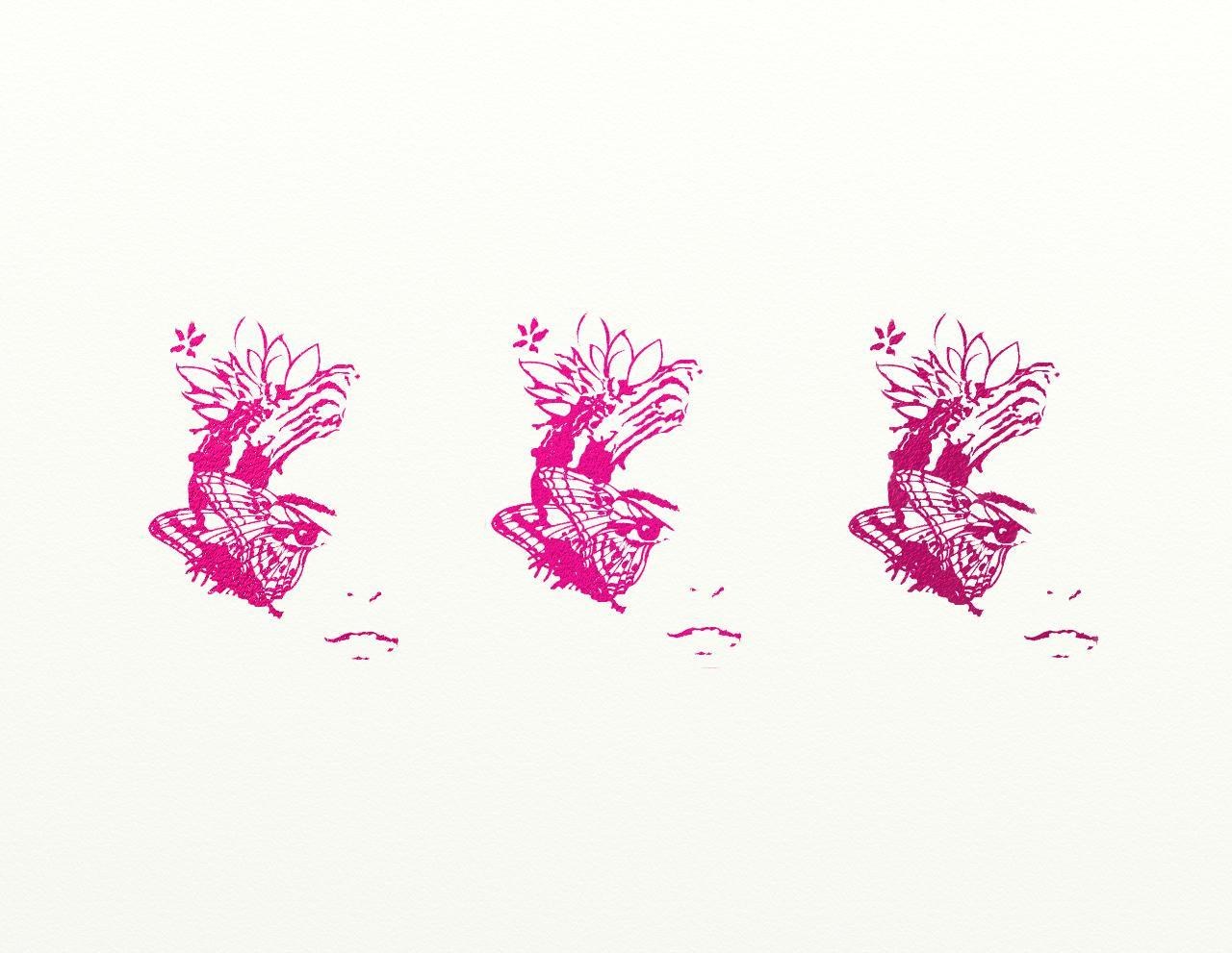three pink butterfly stamps