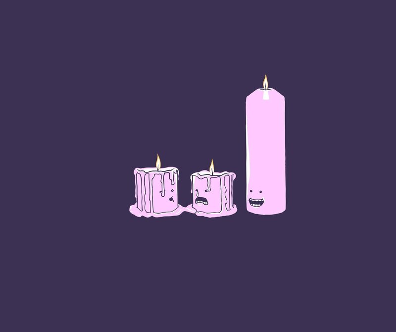 Three Pink Candles — Purple, Calm, Illustration